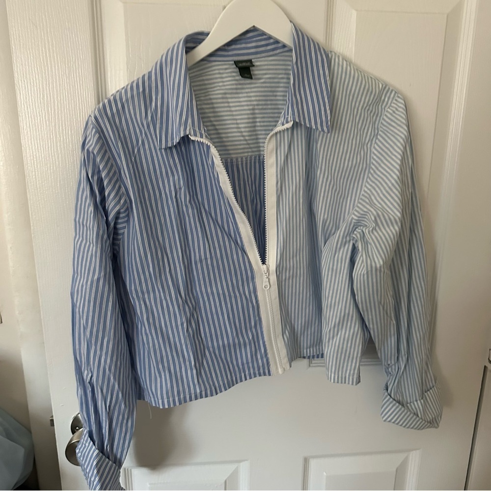 Blue Striped Zipper Shirt